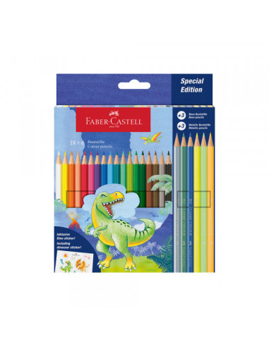Drvene Bojice Faber Castell Dino Klasik 1/18 +3 met+3 neon + stiker...