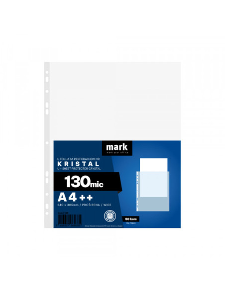 U folija 130 mic 1/50 MARK A4++ kristal 240x305mm U folija 130 mic 1/50 MARK A4++ kristal 240x305mm
