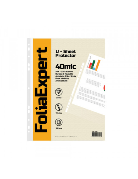 U folija 40 mic 1/100 FOLIAEXPERT A4+ kristal 235x305mm U folija 40 mic 1/100 FOLIAEXPERT A4+ kristal 235x305mm