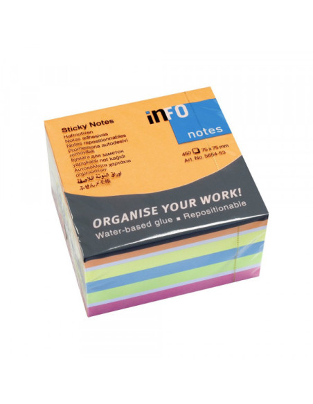 Kocka samolepljivi listići INFO NOTES 450 lis, 75x75 brilliant mix...