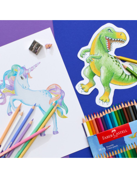 Drvene Bojice Faber Castell Dino Klasik 1/18+3 met+3 neon + stikeri...